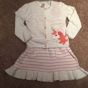 Gymboree Striped Dress 4T & Unicorn Sweater Sz 3T